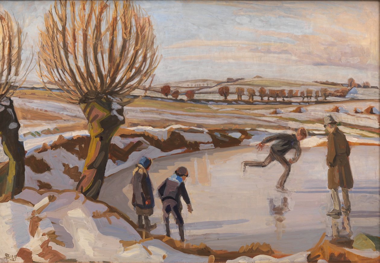 El invierno ha llegado. Paisaje con patinadores de Fritz Syberg