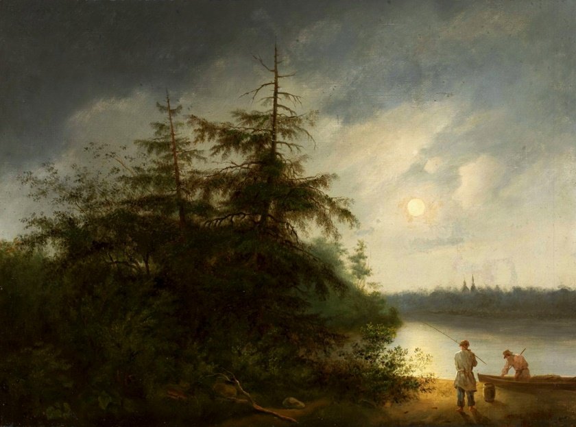 Paisaje nocturno con pescadores de Fyodor Alekseyev