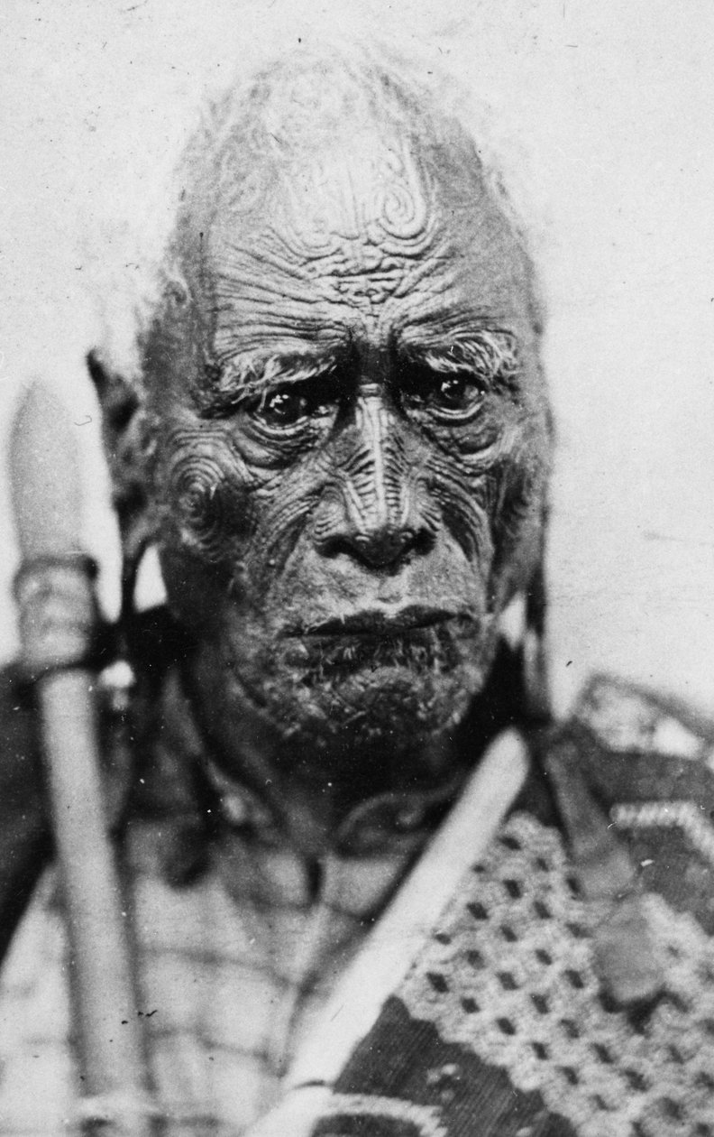 Retrato de un hombre maorí, Taraia Ngakuti te Tumuhuia, con tatuajes faciales 