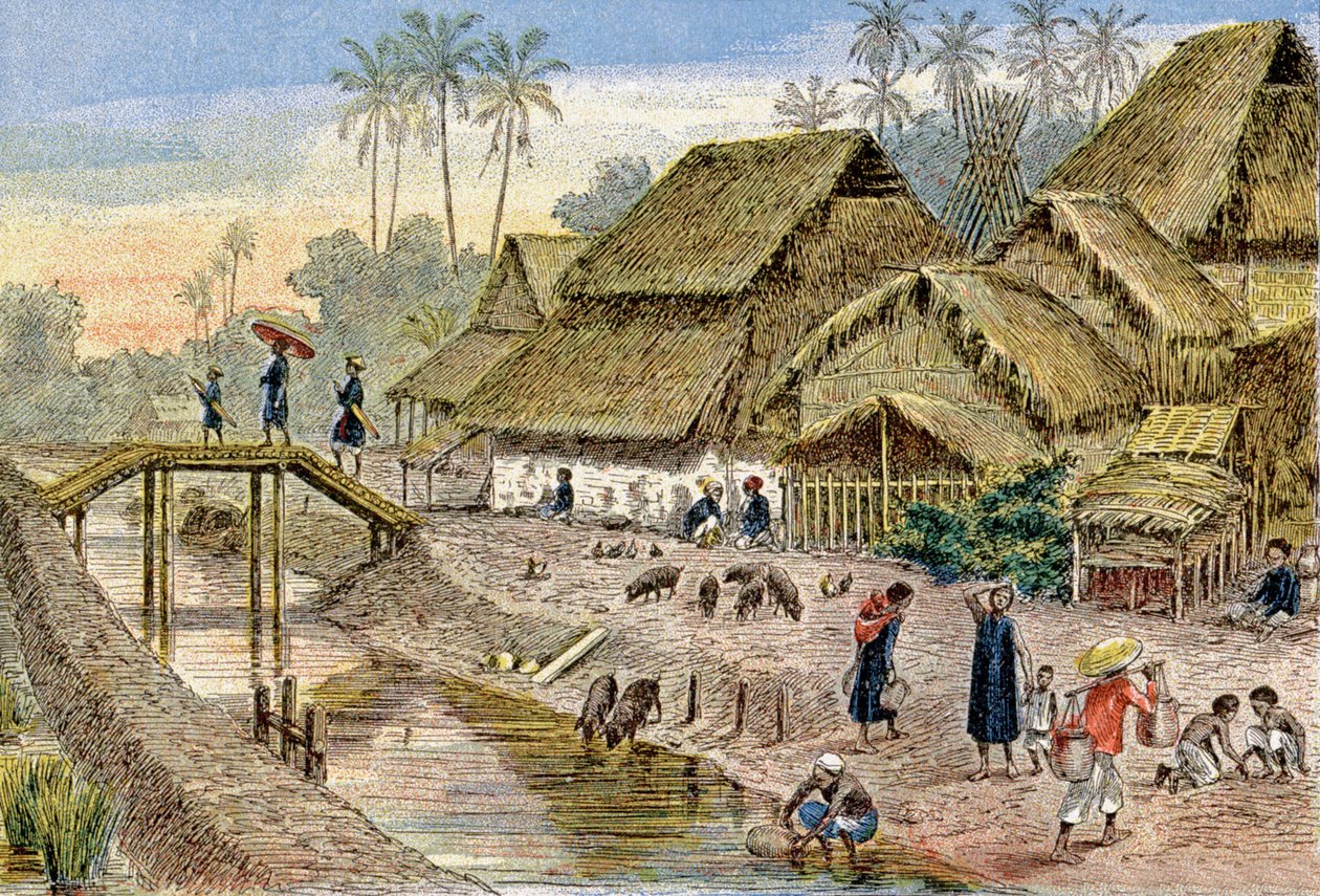 Un pueblo annamés, Indochina francesa, c.1900 (ilustración) de G. Dascher