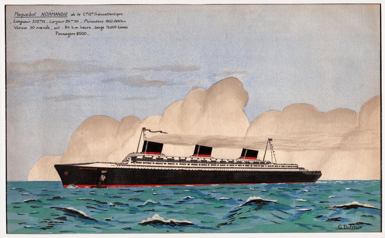 El transatlántico Normandía. c.1935 (gouache) de G. Dufresse