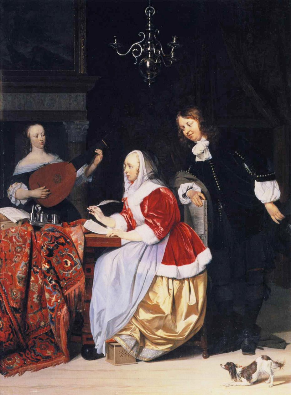 Una joven componiendo música de Gabriel Metsu