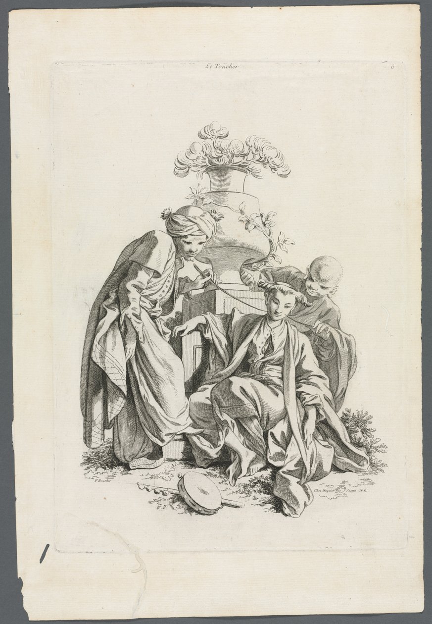 Los sentidos: Tacto después de Boucher, 1700s de Gabriel Huquier