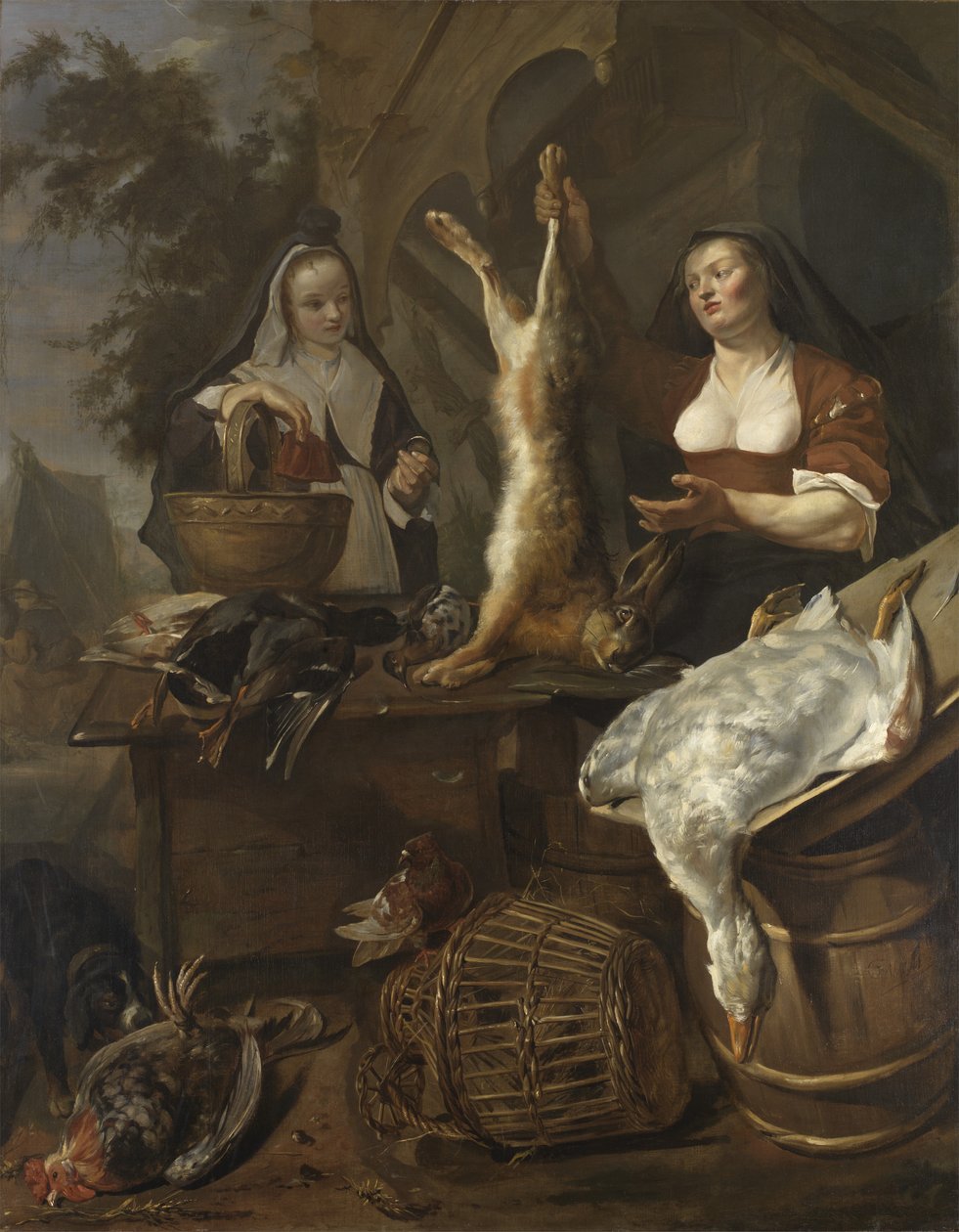 Mujer vendiendo caza en un puesto de Gabriel Metsu