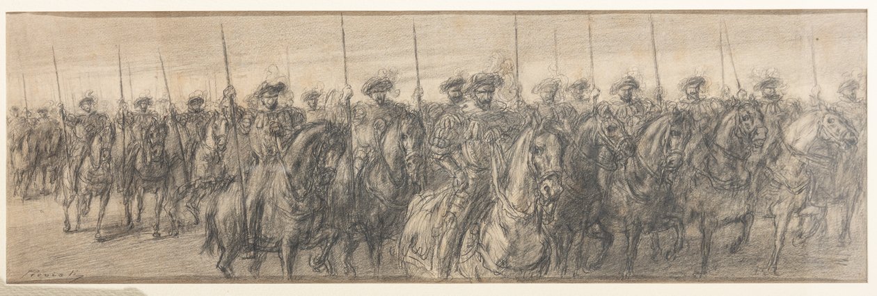 Soldados españoles (lápiz sobre papel) de Gaetano Previati