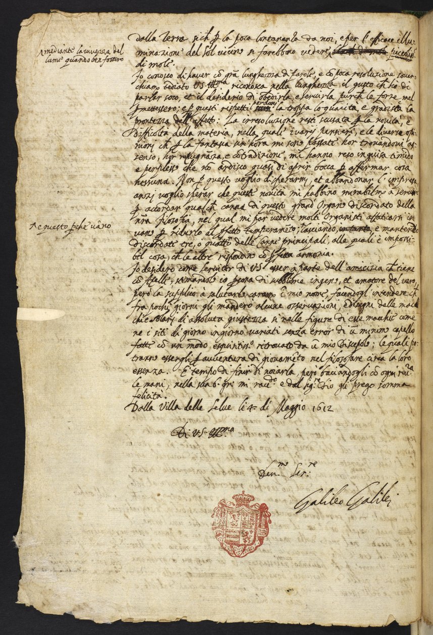 Egerton MS 48 f.10 Carta de Galileo Galilei