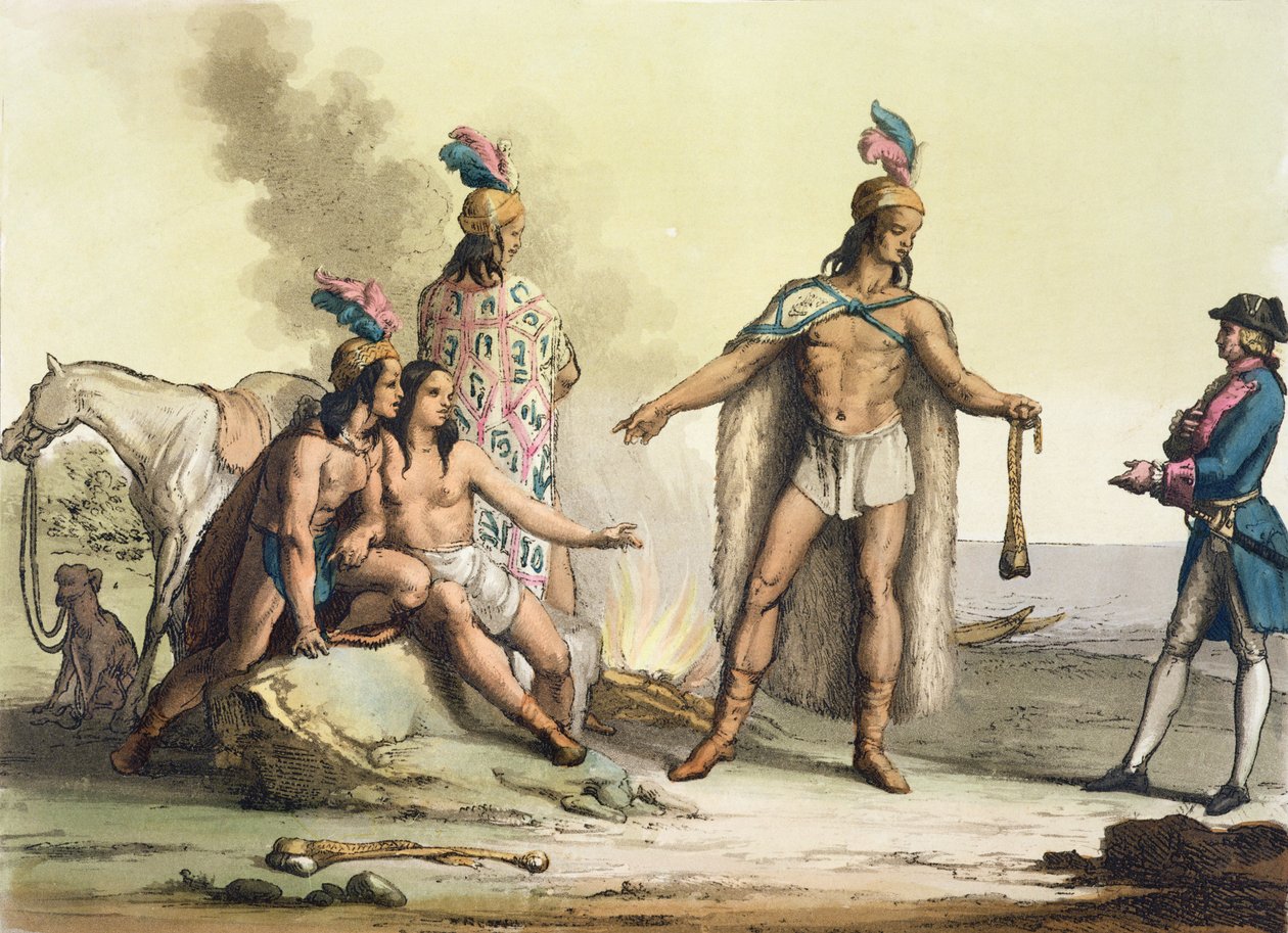 Indios de la Patagonia, Chile, saludando a un viajero europeo, de 