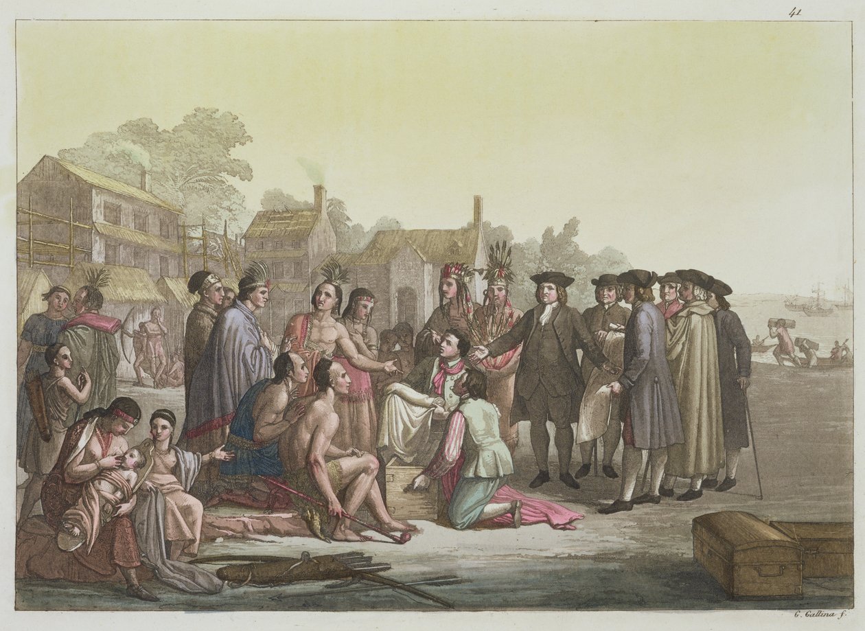 William Penn negociando el tratado que llevó a la fundación de Pensilvania, de 