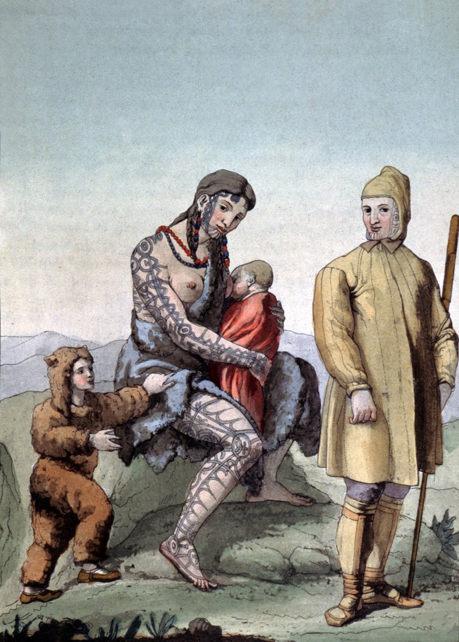 Familia chukchi, c1810 (grabado) de Gallo Gallina