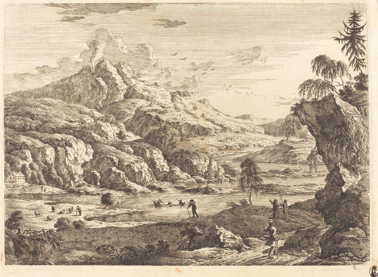 Paisaje Montañoso con Ríos y Figuras de Georg Eisenmann