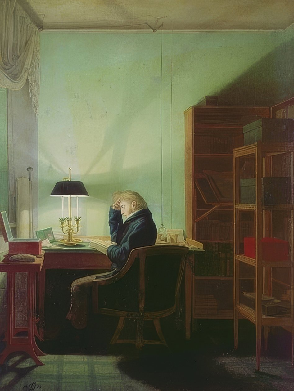 Lector a la luz de la lámpara de Georg Friedrich Kersting