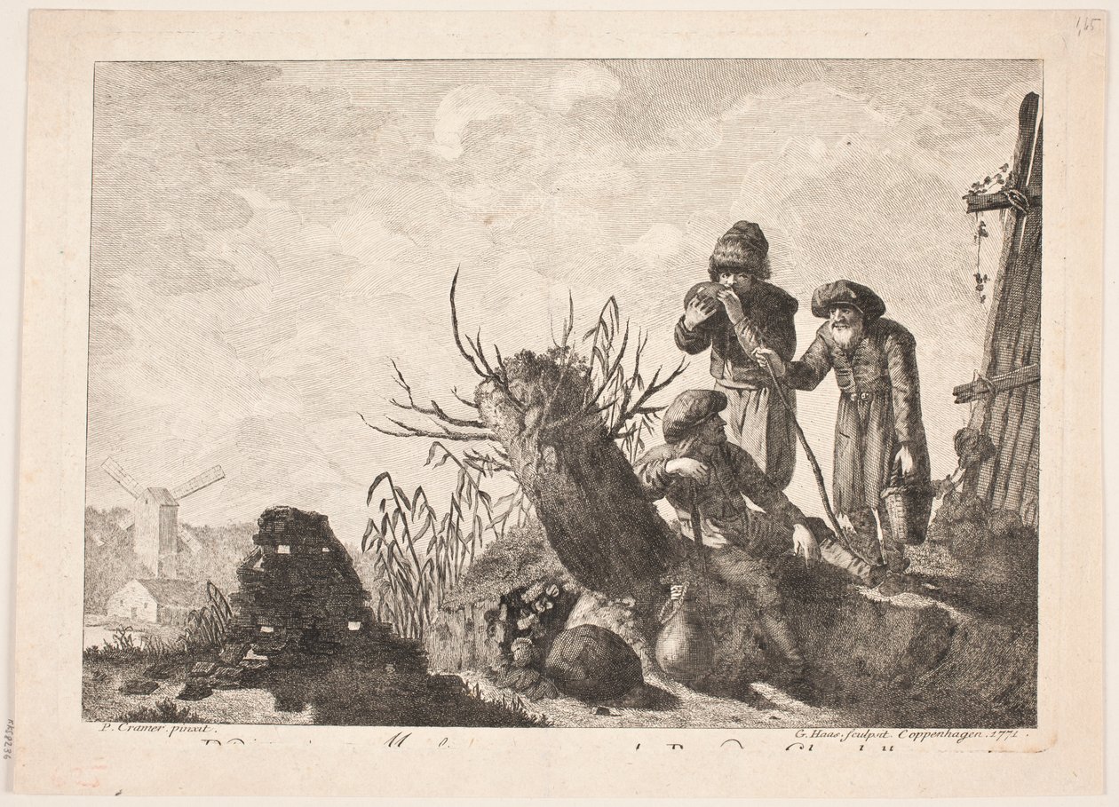 Tres campesinos en un paisaje de Georg Haas