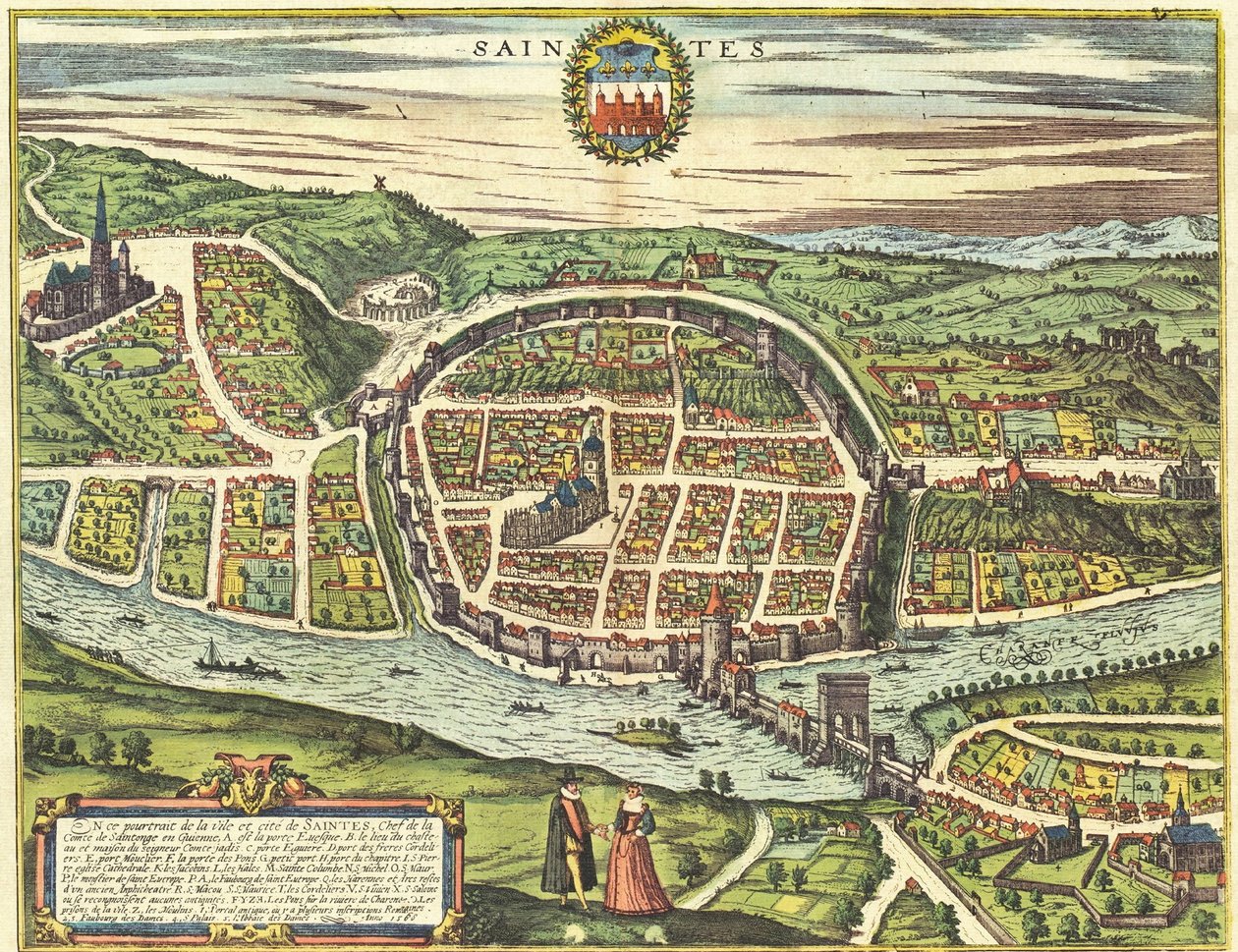 Saintes, Francia de Georg and Hogenberg Franz (1535 90) Braun