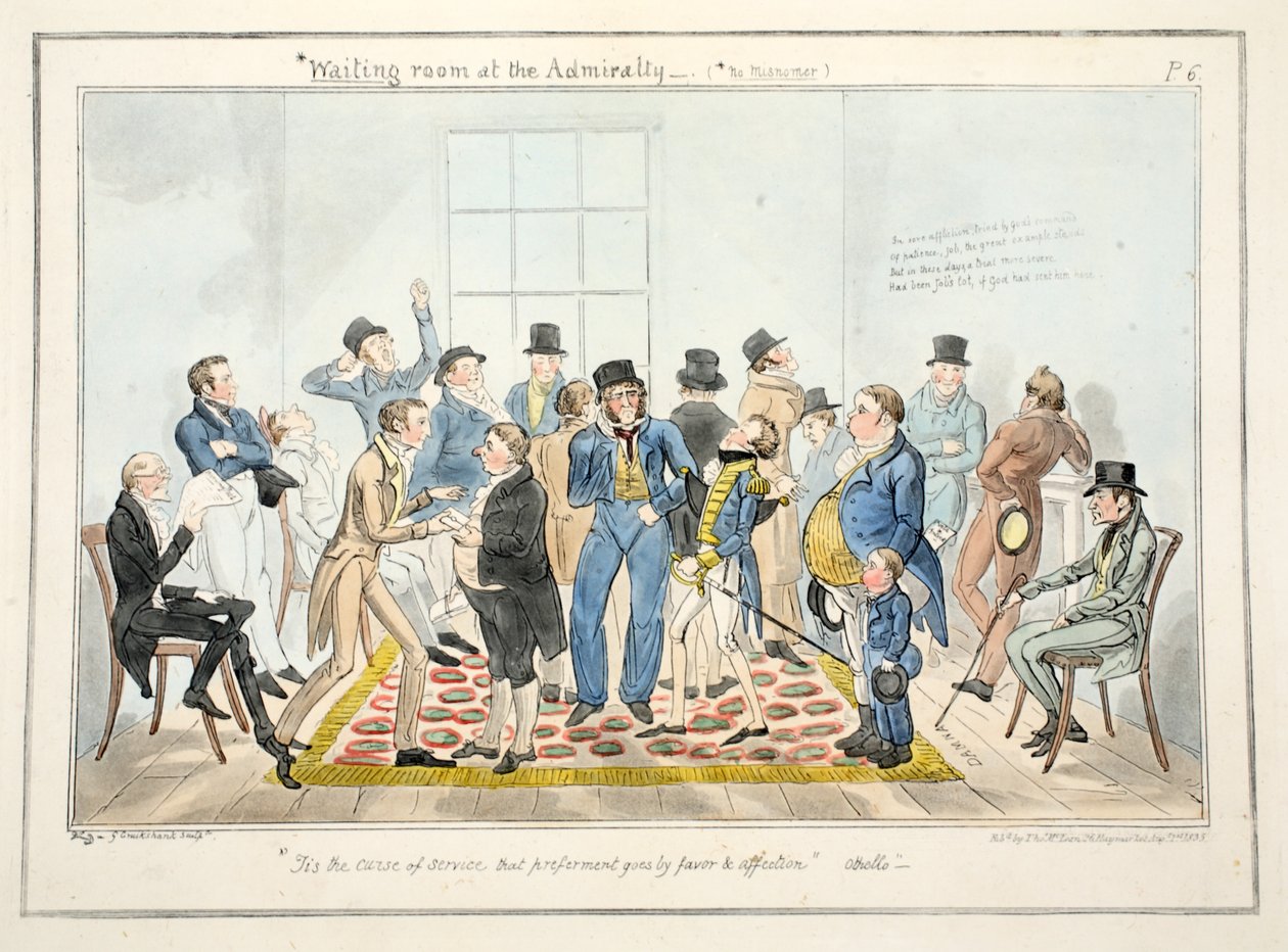 Sala de Espera en el Almirantazgo, de El Progreso de un Guardiamarina, pub. 1835 de George Cruikshank