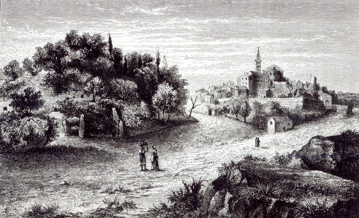 Sutri y su anfiteatro, desde el camino a Roma de George Dennis