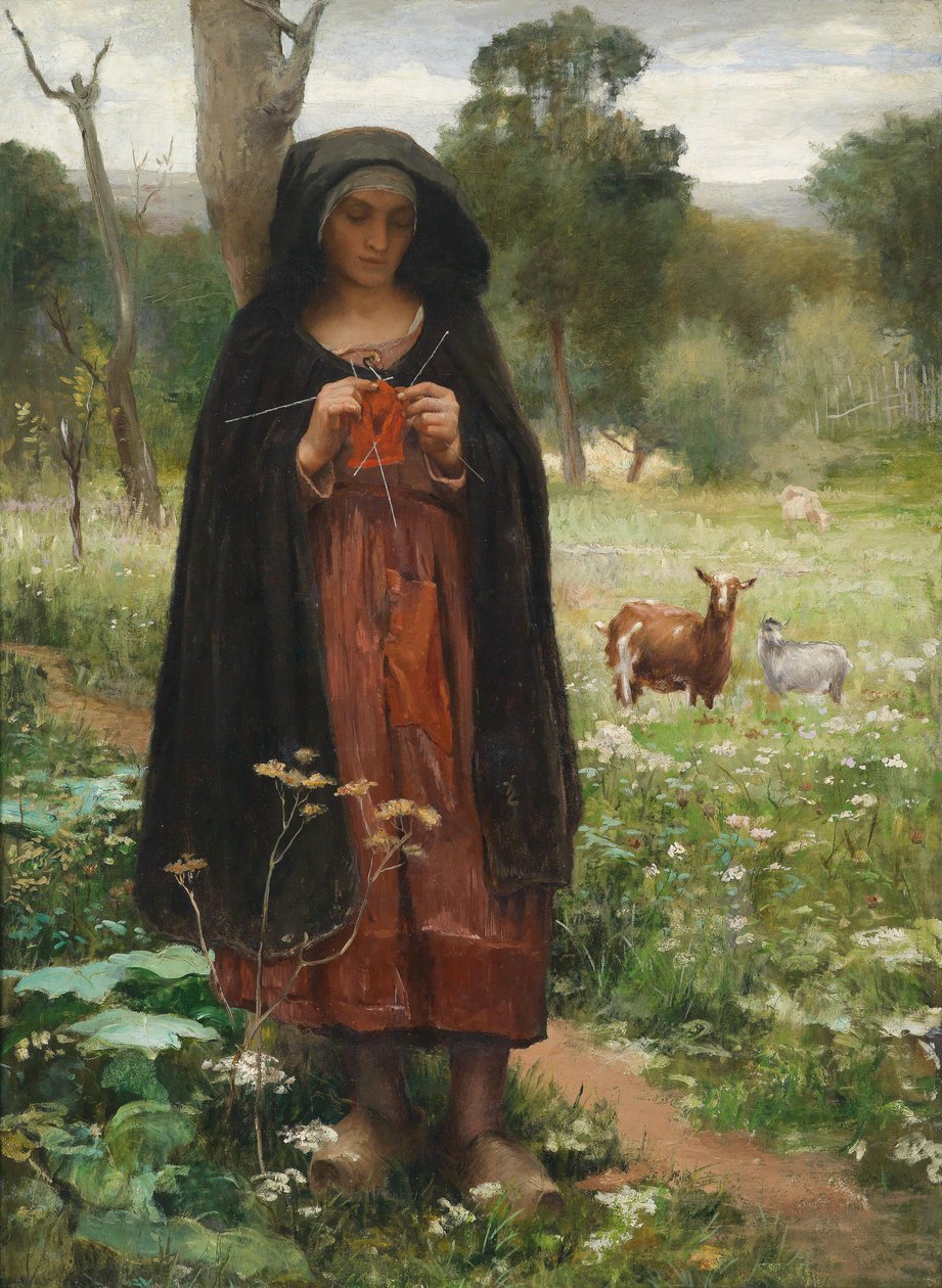Pastora tejiendo (Bergère au tricot) de George François Paul Langée