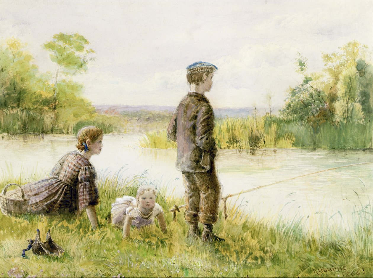 Niños pescando junto a un arroyo de George Goodwin Kilburne