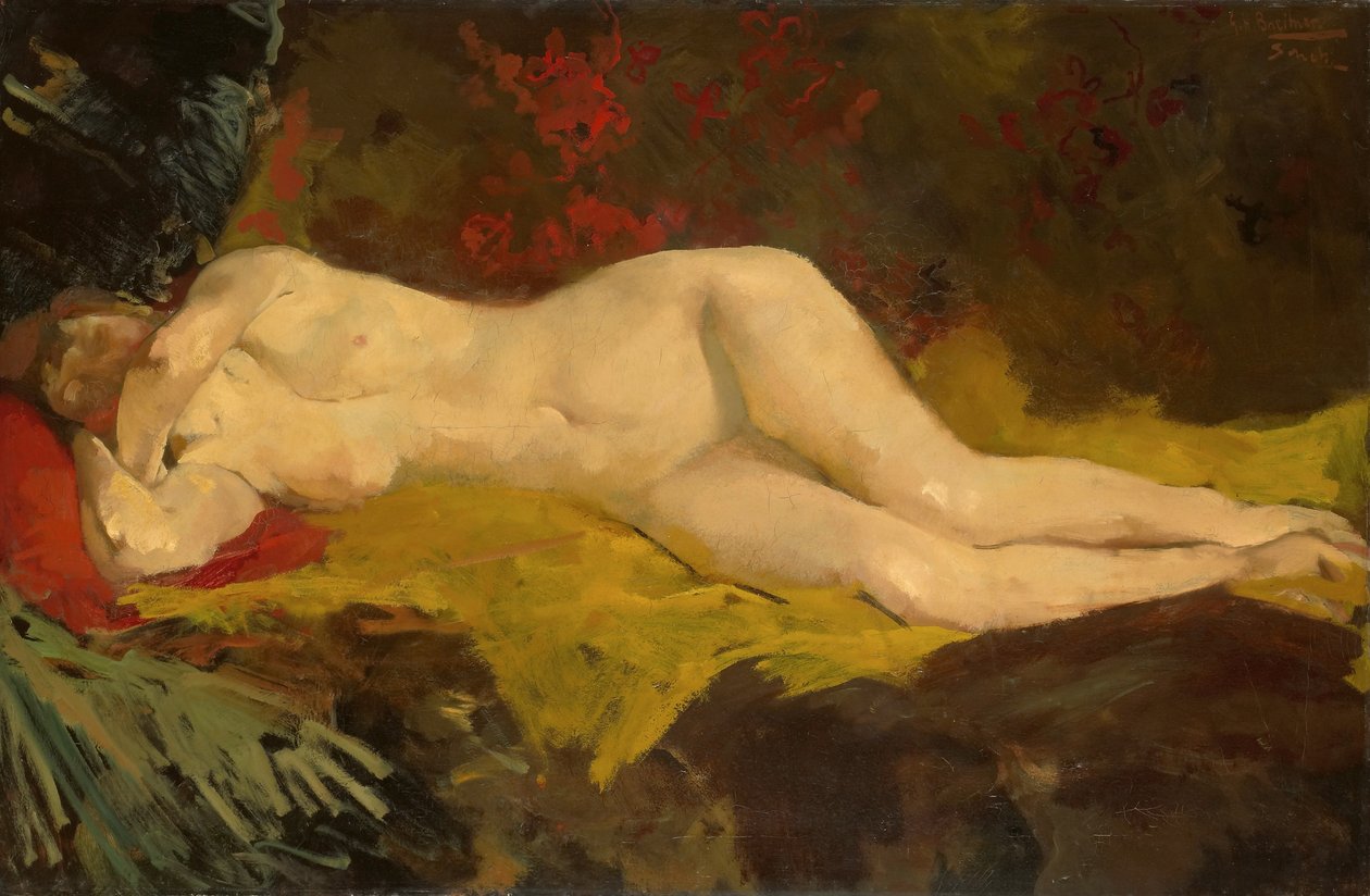 Anne, acostada desnuda sobre un paño amarillo de George Hendrik Breitner