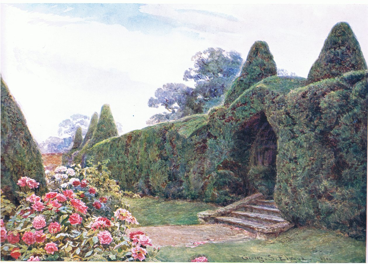 Arco de tejo en Brickwall, Sussex, de Los Jardines de Inglaterra: En los condados del sur y oeste publicado por The Studio, 1907 de George Samuel Elgood