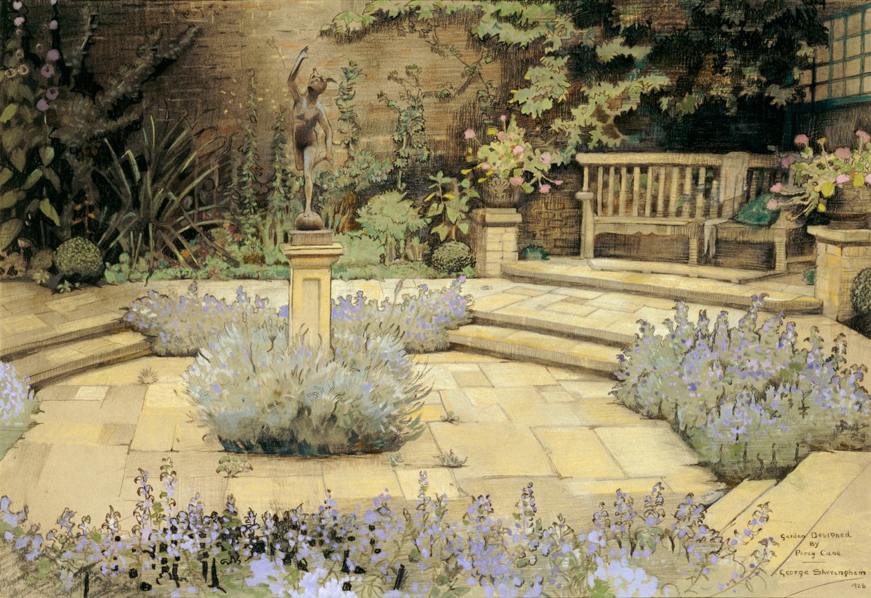 Vista de un jardín pavimentado con camas de lavanda diseñado por Percy Can, 1923 de George Sheringham