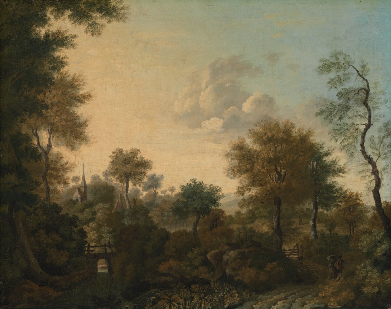 Una vista supuestamente cerca de Arundel, Sussex, con figuras en un camino de George Smith