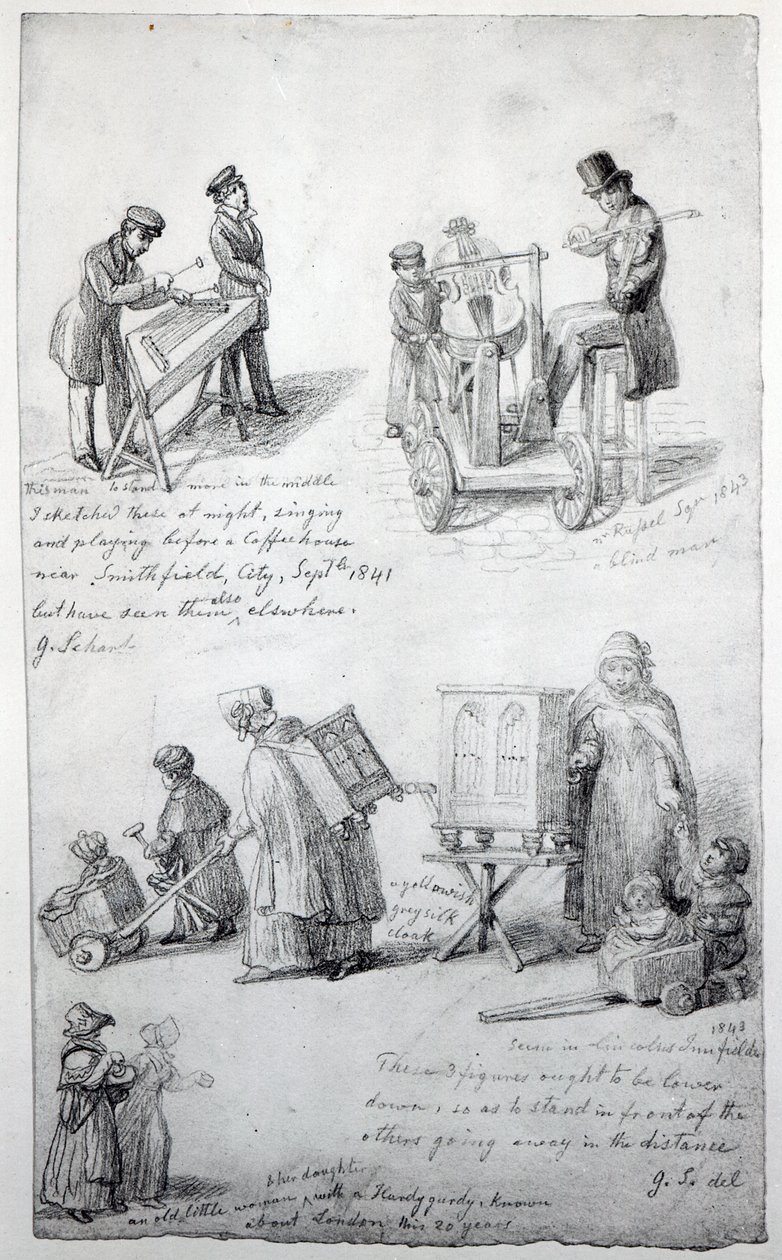 Músicos en las calles de Londres, 1841-43 de George Snr Scharf