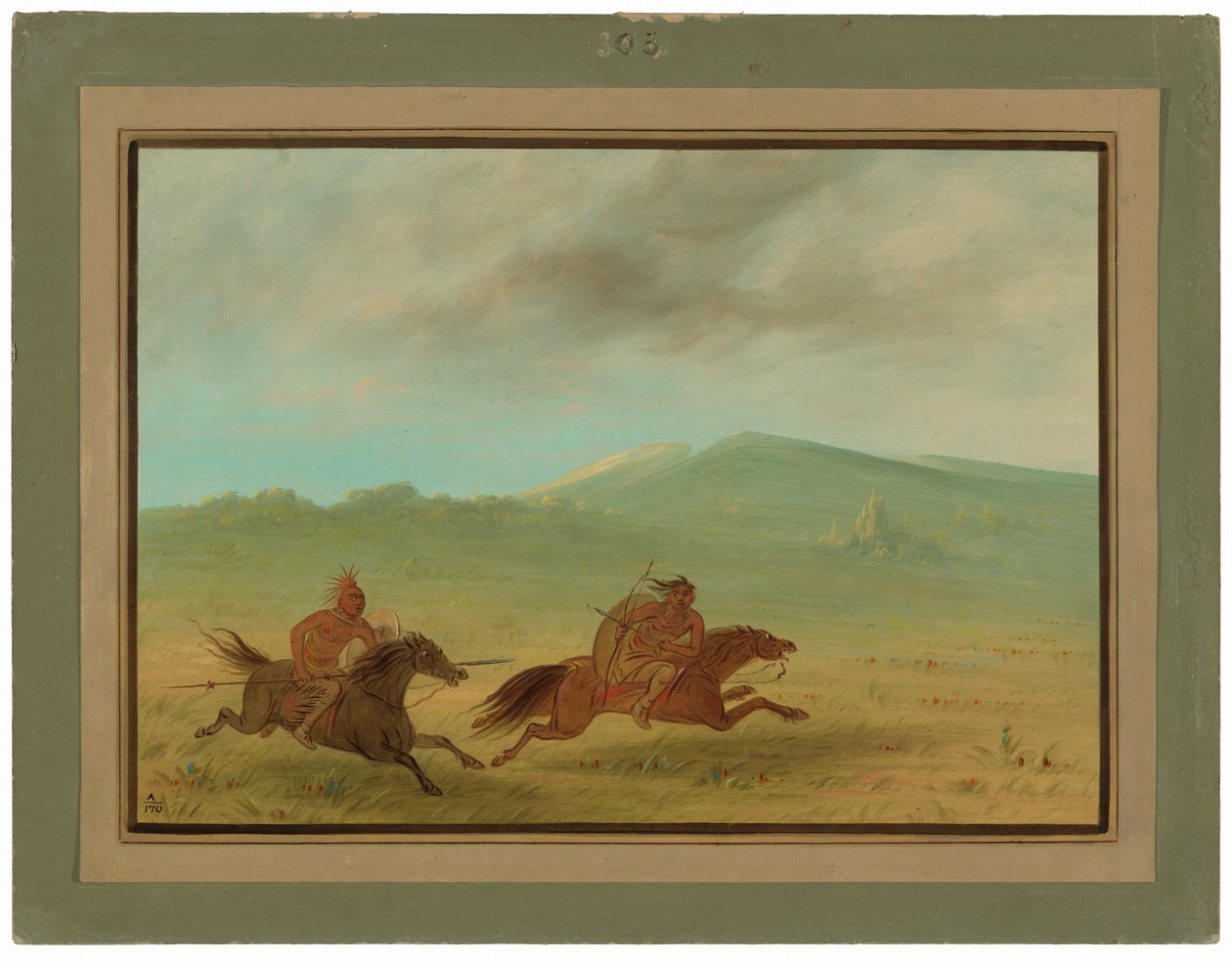 Un indio Osage persiguiendo a un Camanchee de George Catlin