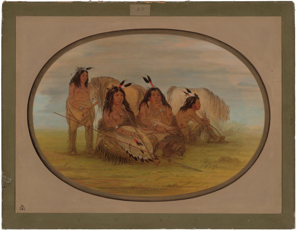 Jefe comanche con tres guerreros de George Catlin