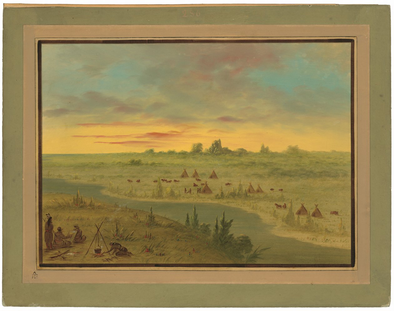 Campamento de Indios Pawnee al Atardecer de George Catlin