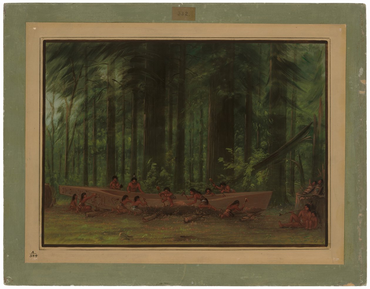Excavando una canoa - Indios Nayas de George Catlin