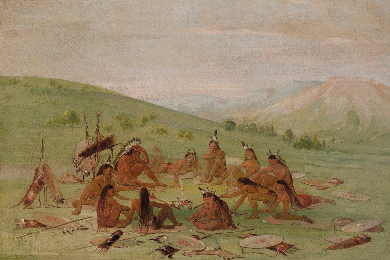 Partido de Guerra a Pie en el Consejo, Mandan de George Catlin
