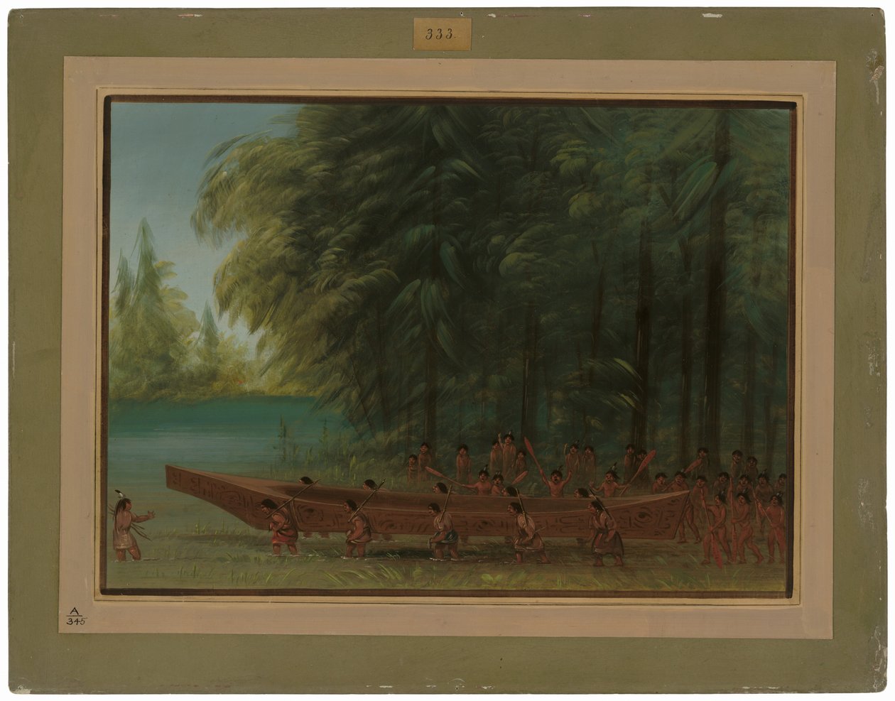 Lanzamiento de una Canoa - Indios Nayas de George Catlin