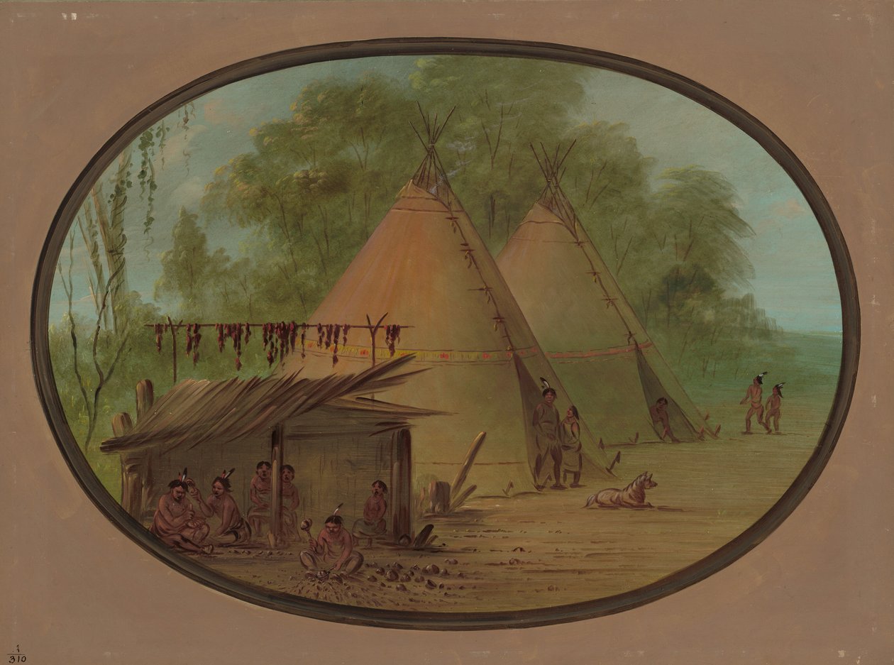 Haciendo puntas de flecha de pedernal - Apaches, 1855-1869 de George Catlin