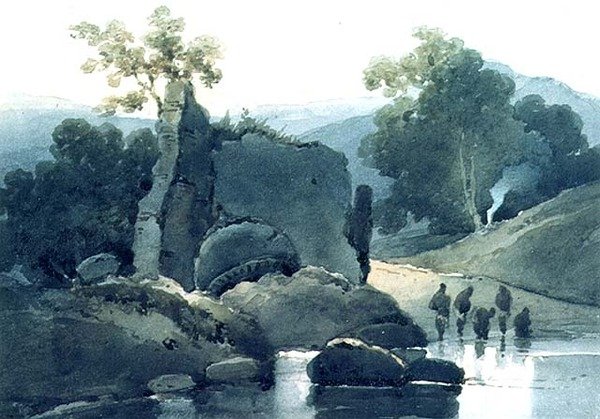 Tumba en ruinas con abluciones hindúes de George Chinnery