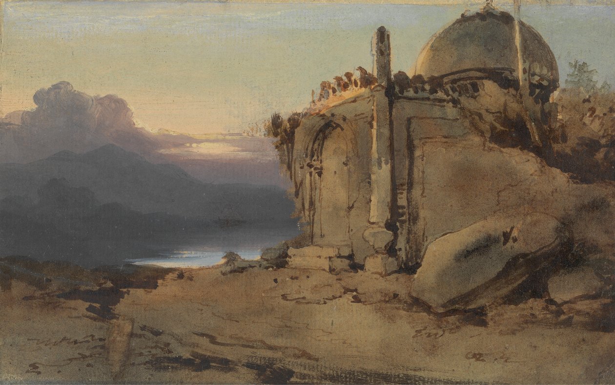 Ruinas de un templo, puesta de sol de George Chinnery