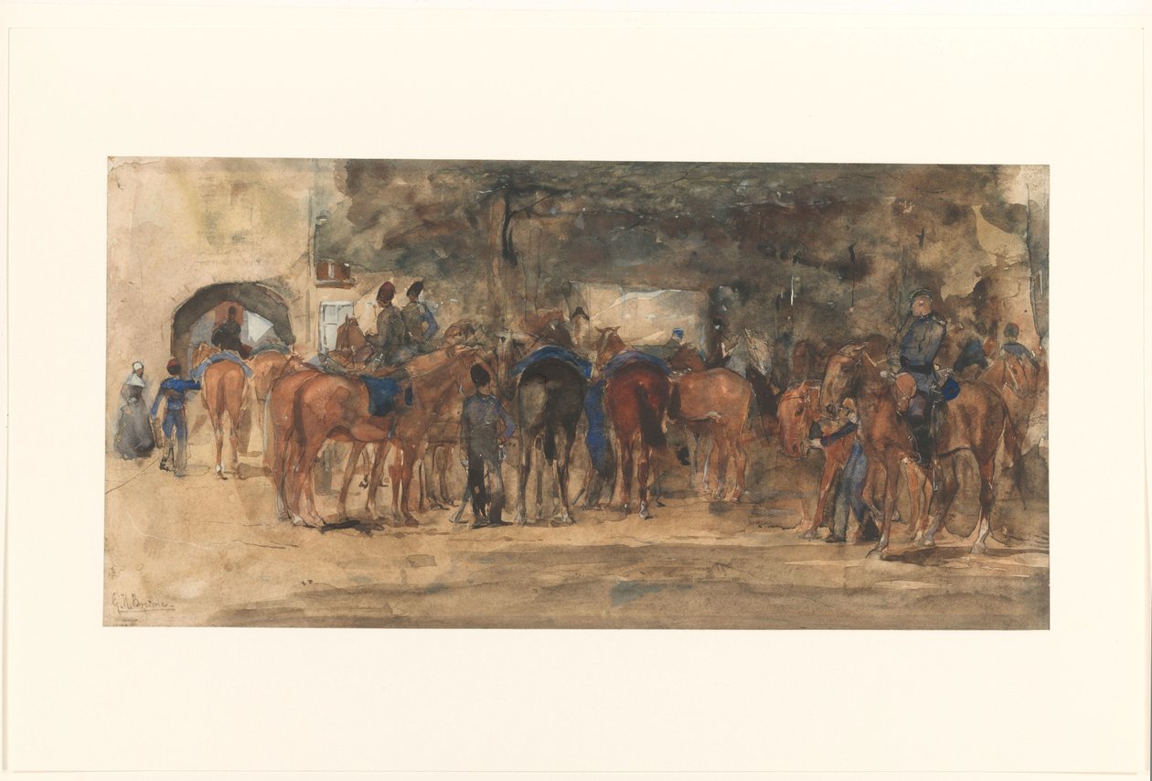 Caballería en reposo en una plaza de George Hendrik Breitner