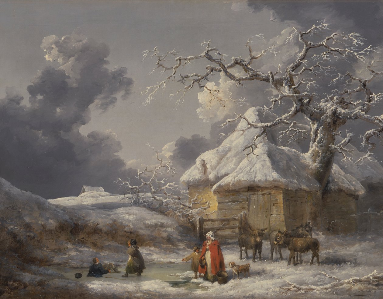 Paisaje invernal con figuras de George Morland