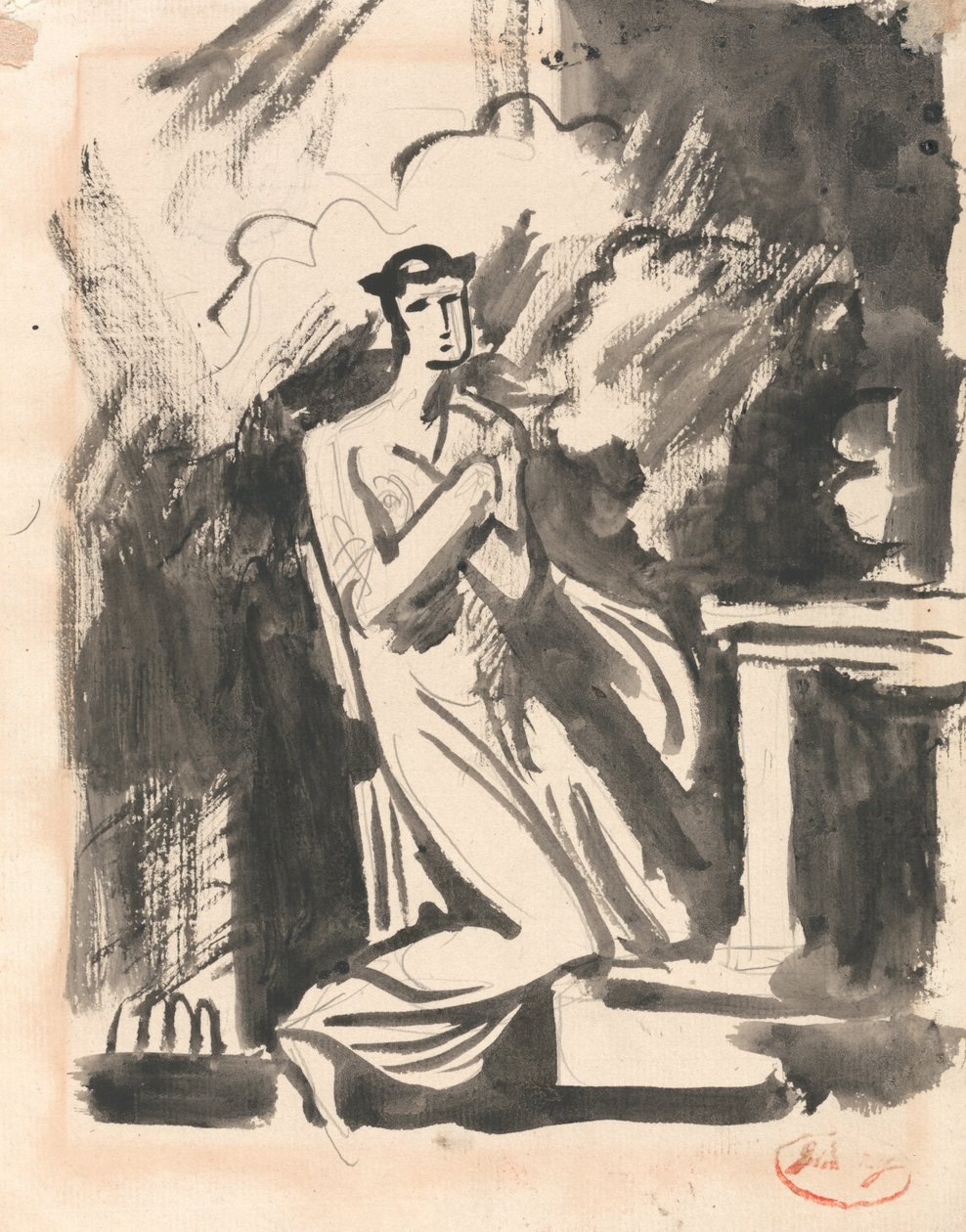 Ifigenia arrodillada sobre un altar de George Romney
