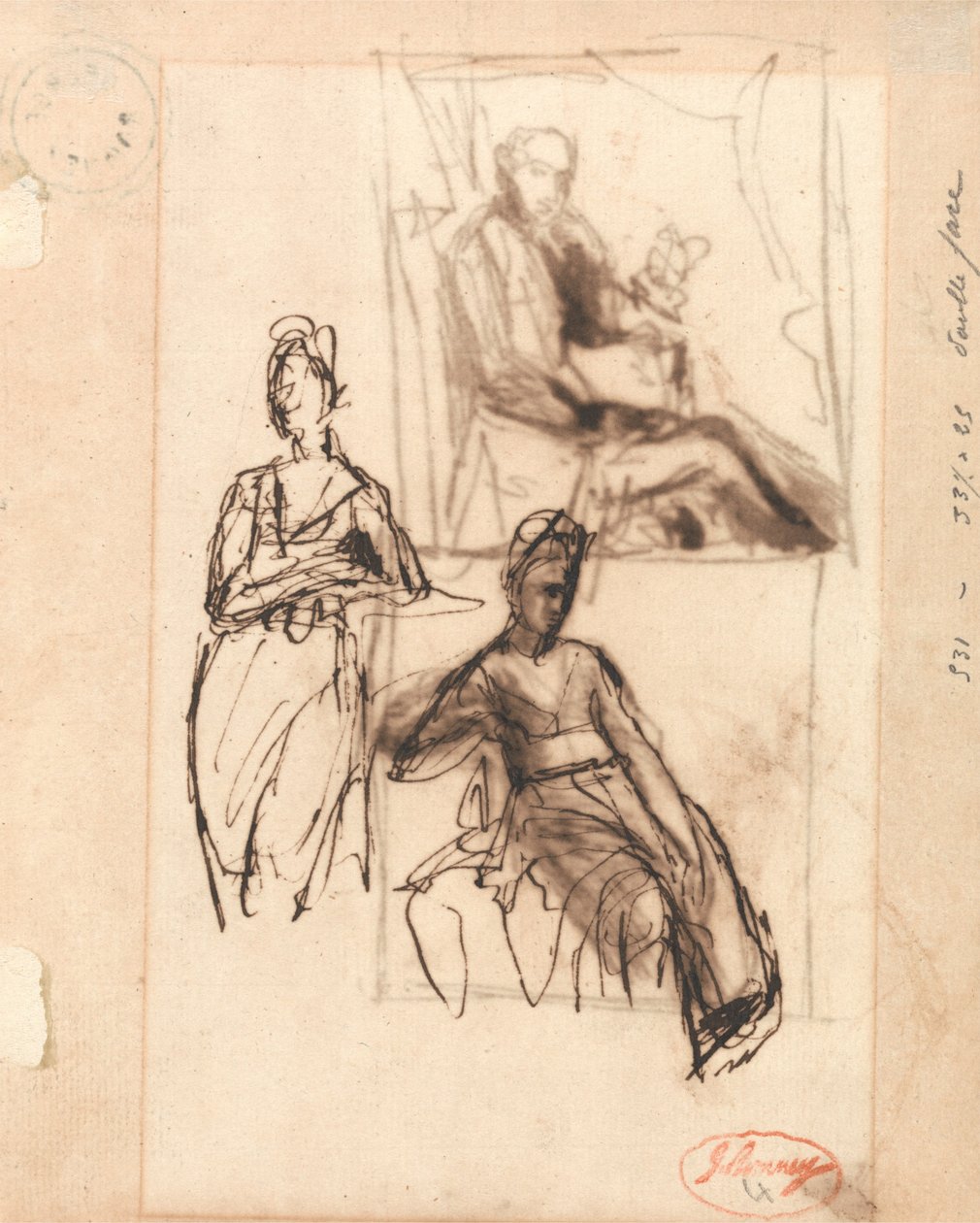 Hombre sentado y mujer sentada de George Romney