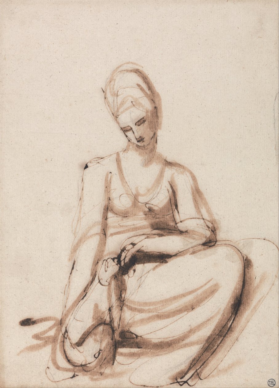 Mujer sentada alimentando a un animal de George Romney