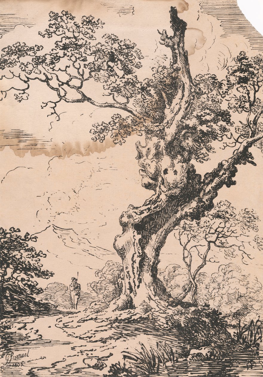 Hombre y gran árbol en un paisaje de George Samuel