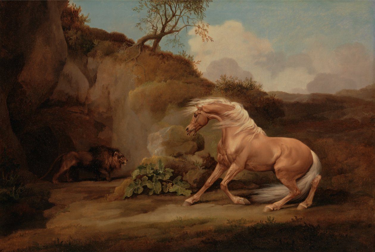 Caballo asustado por un león de George Stubbs
