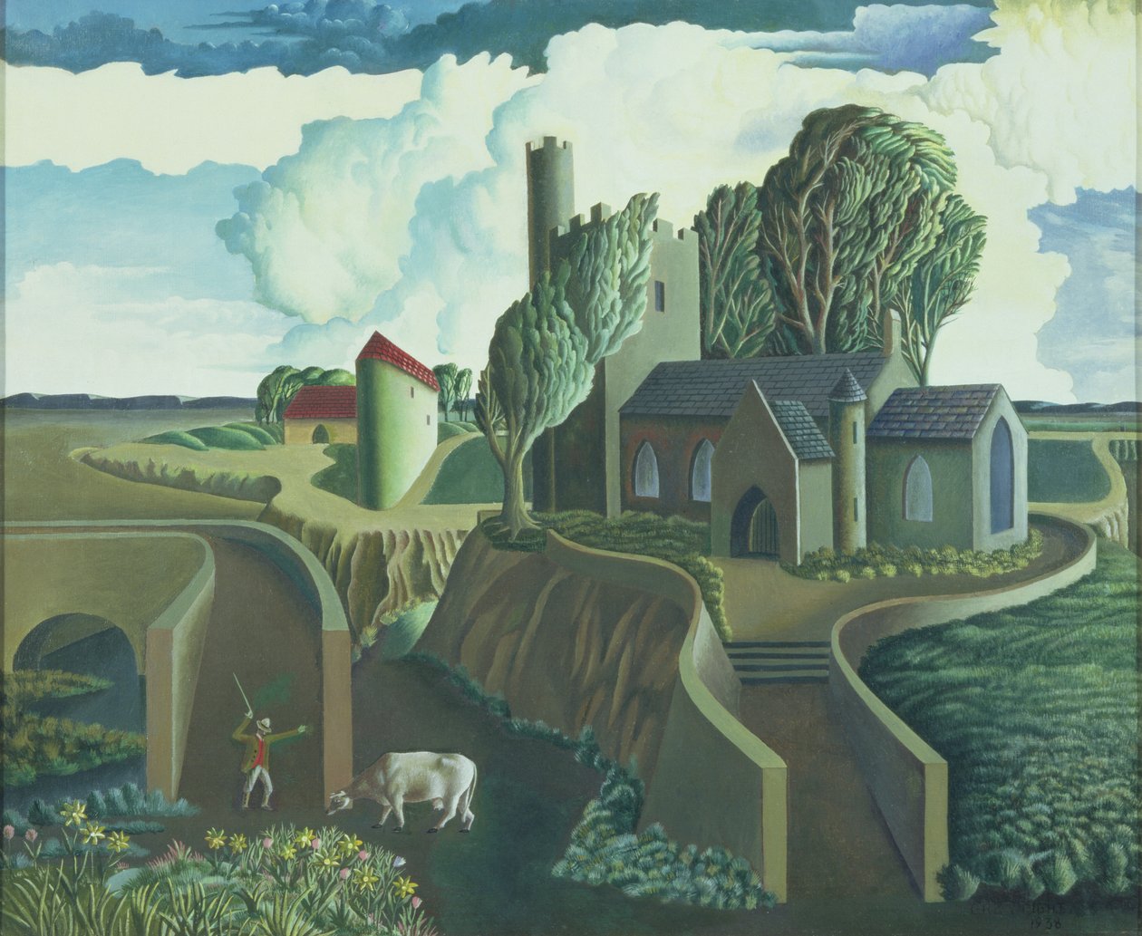 Una Iglesia en la Cima de una Colina, años 1930 de George Wright