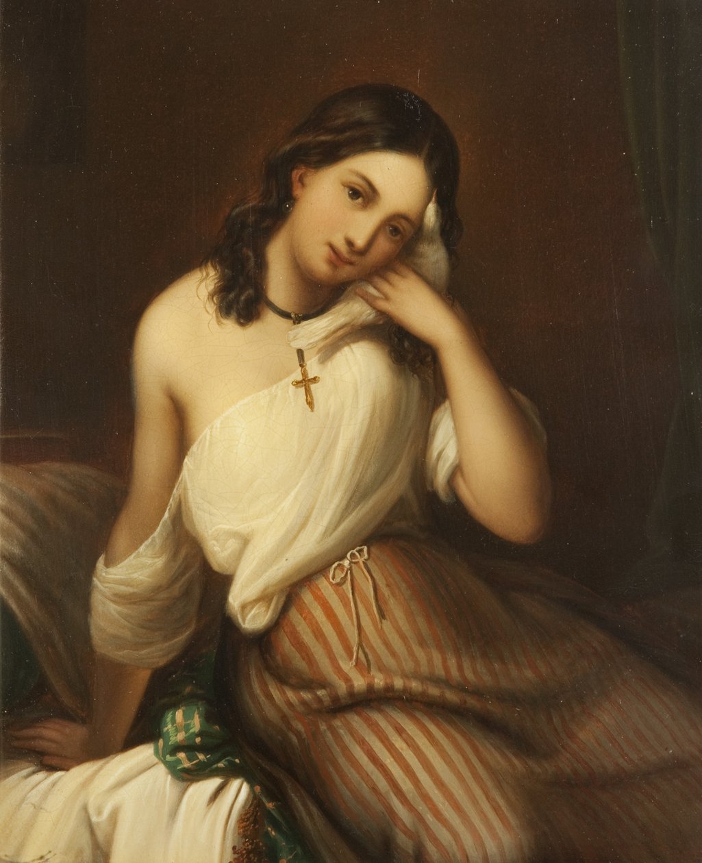 Retrato de una niña con una paloma de Georges Croegaert
