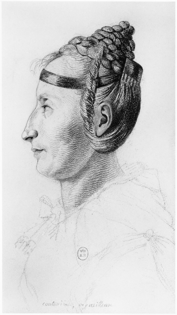 Una orgullosa modista, perfil, ilustración de un tratado inédito de Jean Etienne Dominique Esquirol (1772-1840) sobre los lunáticos del asilo de Salpetriere, c.1818 de Georges Francois Gabriel