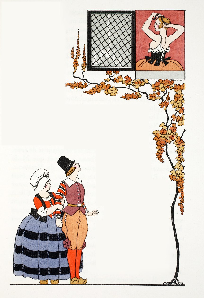 Admiración desde lejos (pochoir print) de Georges Barbier