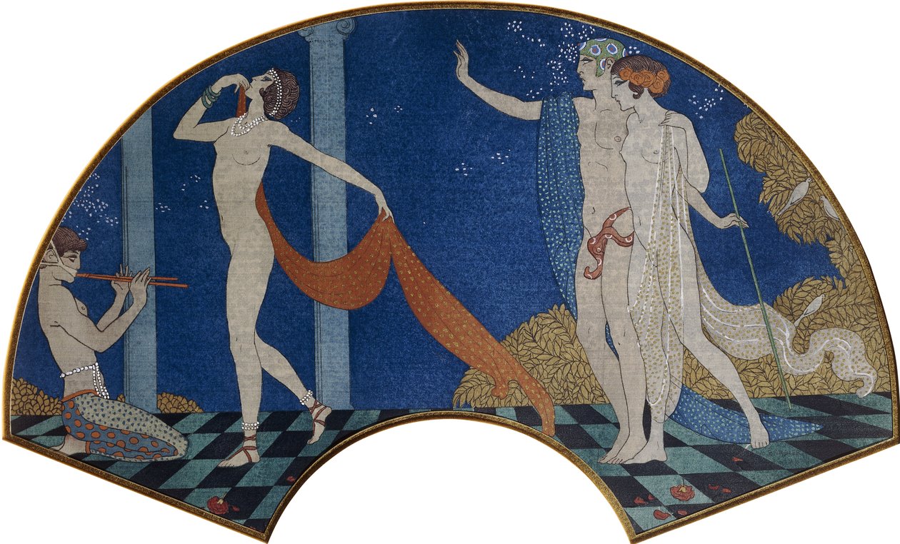 Figuras que bailan en una terraza de Georges Barbier