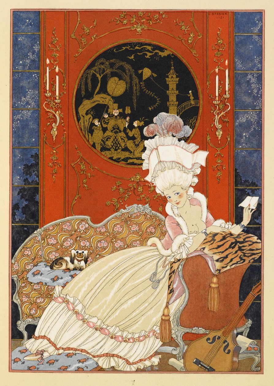 Lettre. Una mujer leyendo una carta. de Georges Barbier