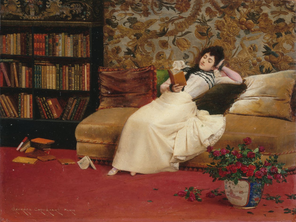 Lectura, c.1890 (óleo sobre lienzo) de Georges Croegaert