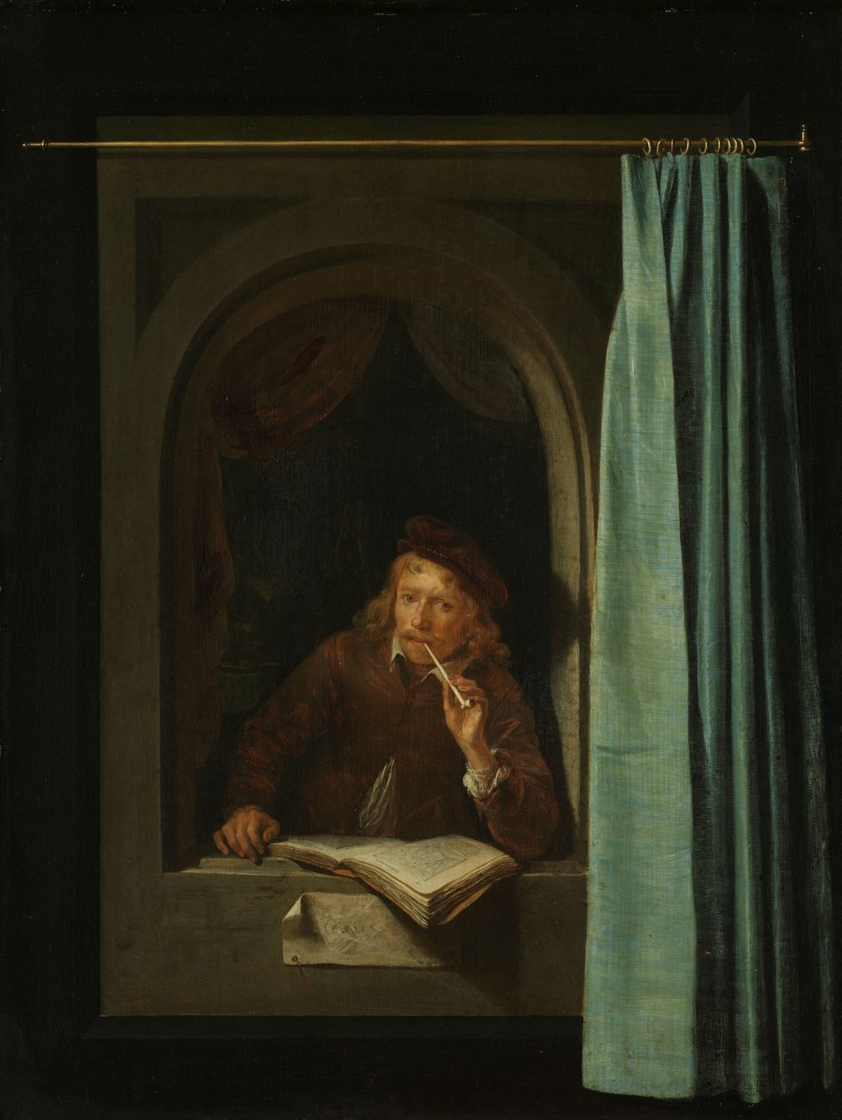 Hombre fumando una pipa. Autorretrato, 1650 de Gerrit Dou